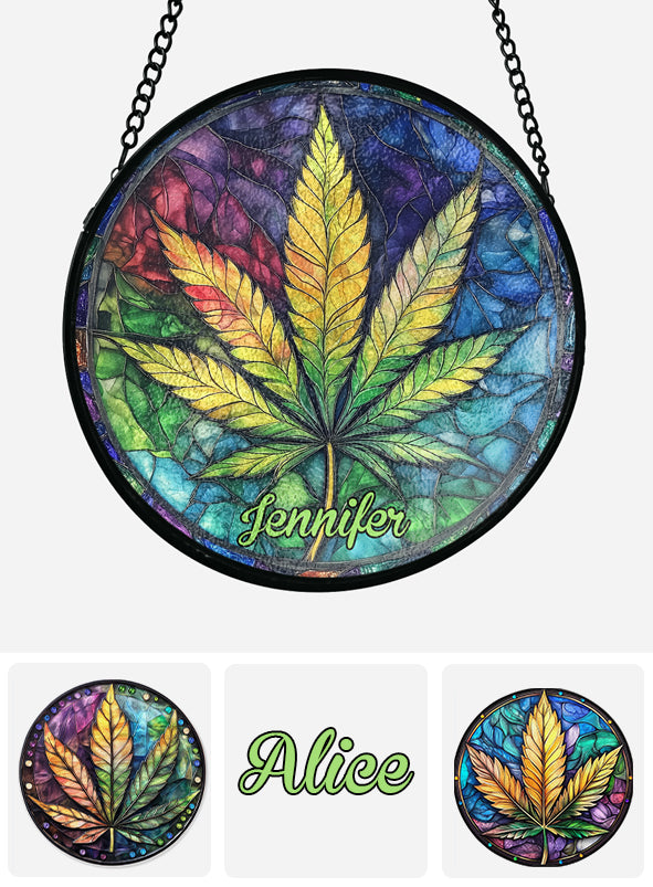Colorful Canabis - Personalized Weed Stained Glass Suncatcher