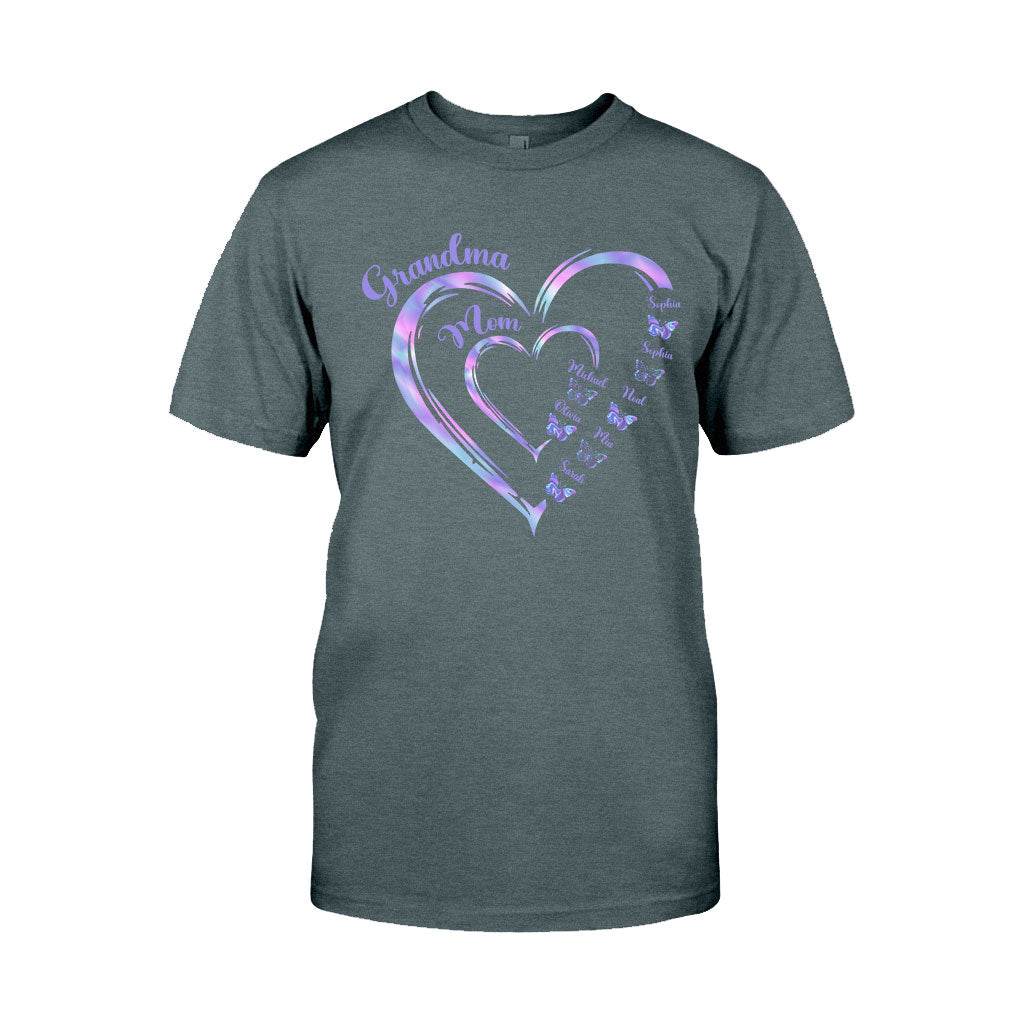 First Mom Now Grandma Butterfly Version - Personalized Grandma T-shirt And Hoodie