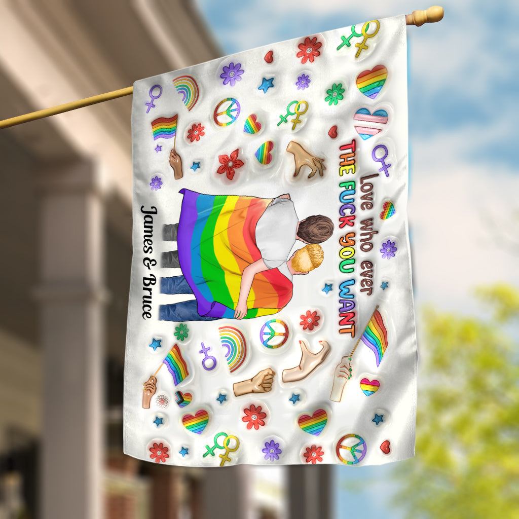 Love Whoever You Want - Personalized LGBT Support House Flag