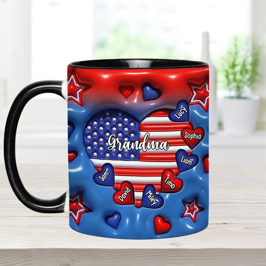Grandma & Grandkids Puff Heart Flag - Personalized Grandma Accent Mug