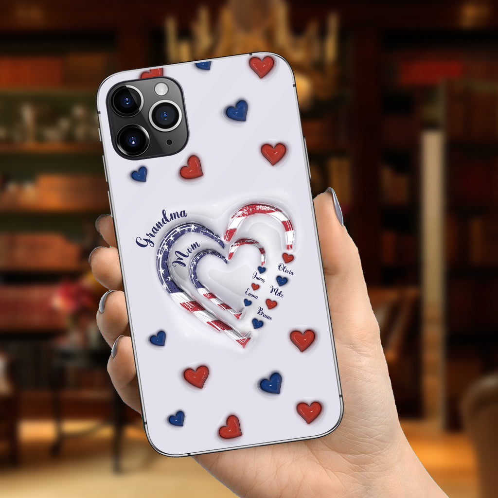 4th Of July Grandma's Hearts - Personalized Grandma Phone Case