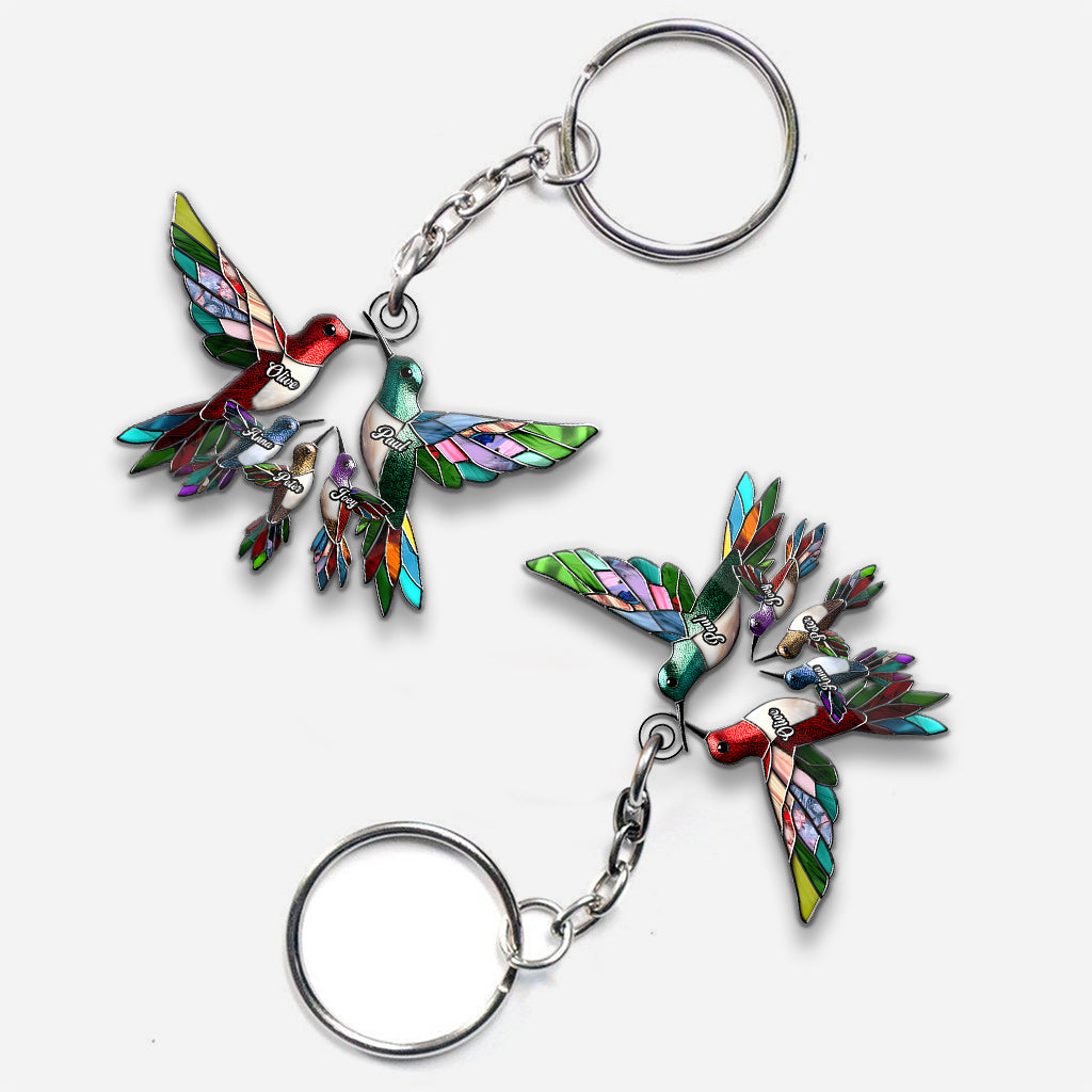 Family Members Hummingbirds Beautiful Birds - Personalized Family Custom Shaped Keychain