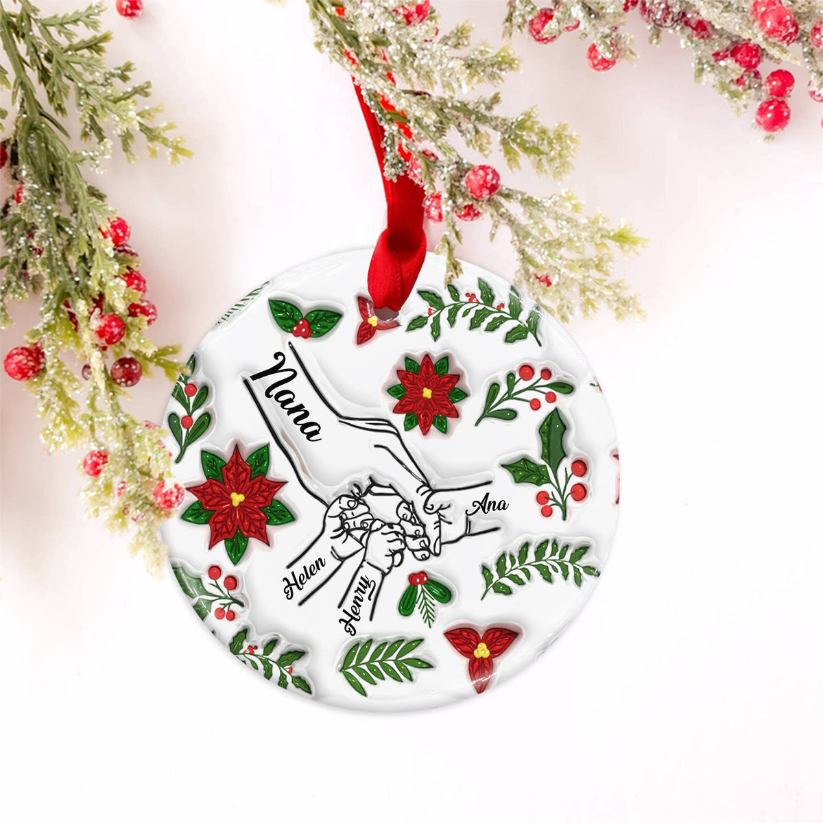 Hold My Hand, Hold My Heart - Personalized Grandma Ceramic Circle Ornament