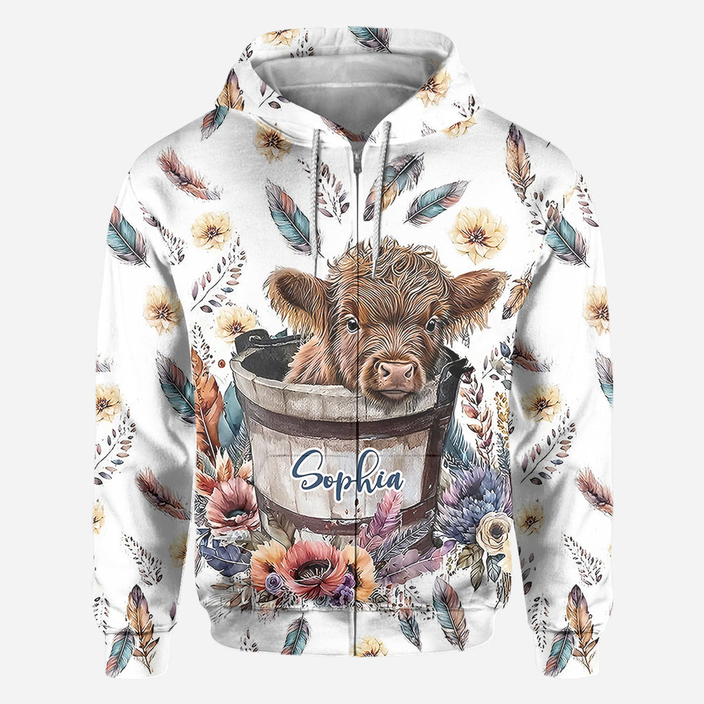 Baby Highland Cow In a Bucket - Personalized All Over Shirt