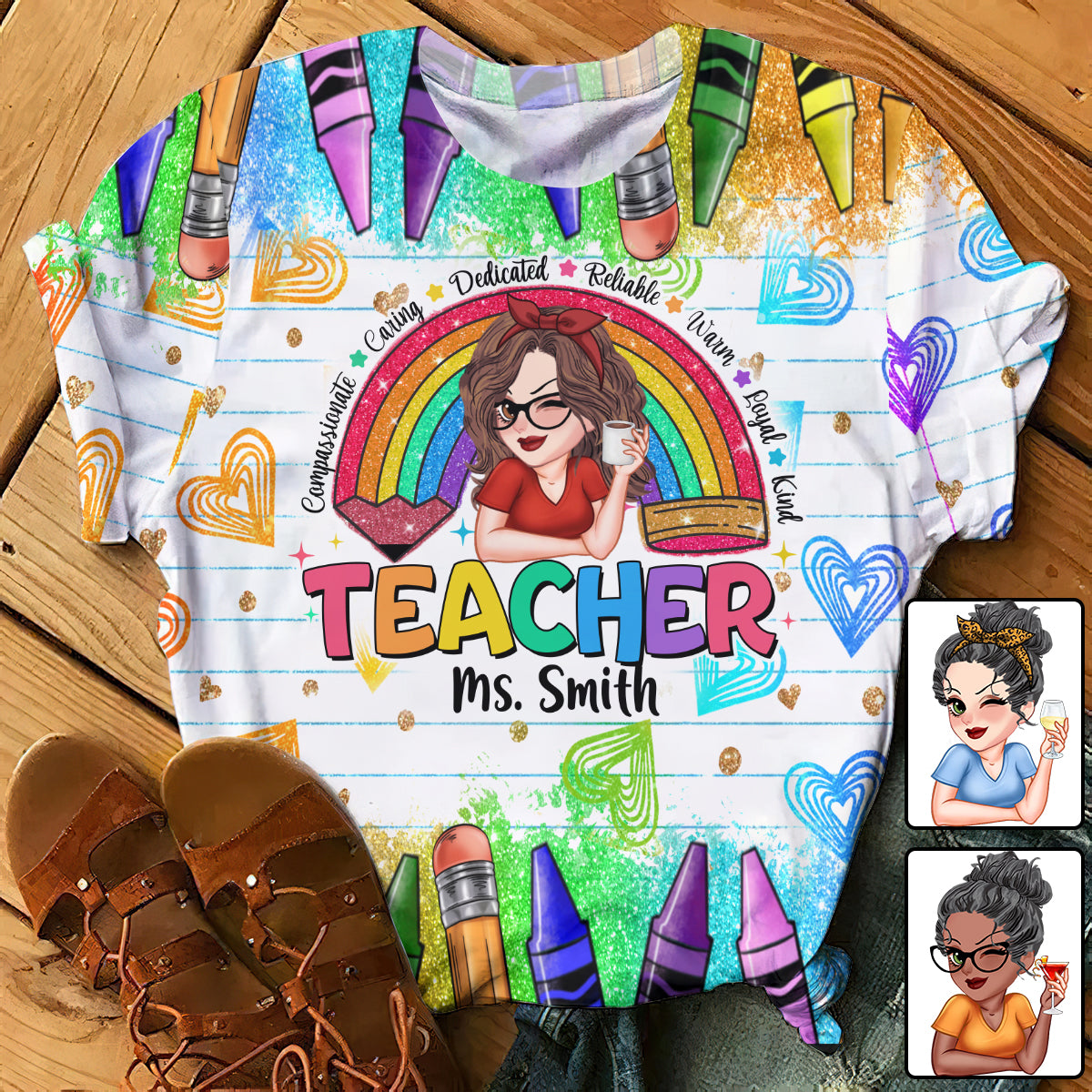 Teacher Classroom Rainbow - Personalized Teacher All Over Shirt