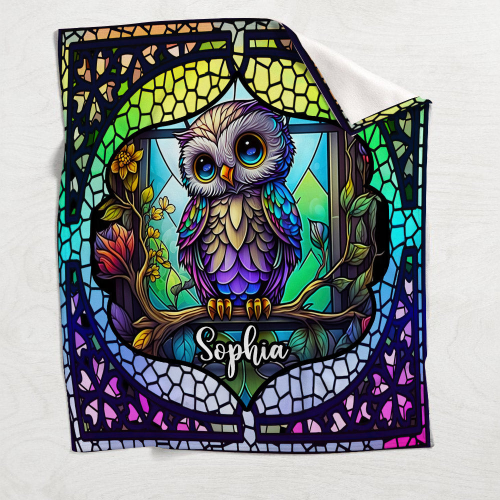 Cute Owl Stained Glass - Personalized Owl Blanket