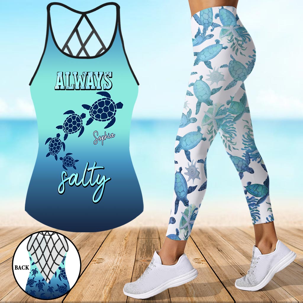 Always Salty - Personalized Turtle Cross Tank Top and Leggings