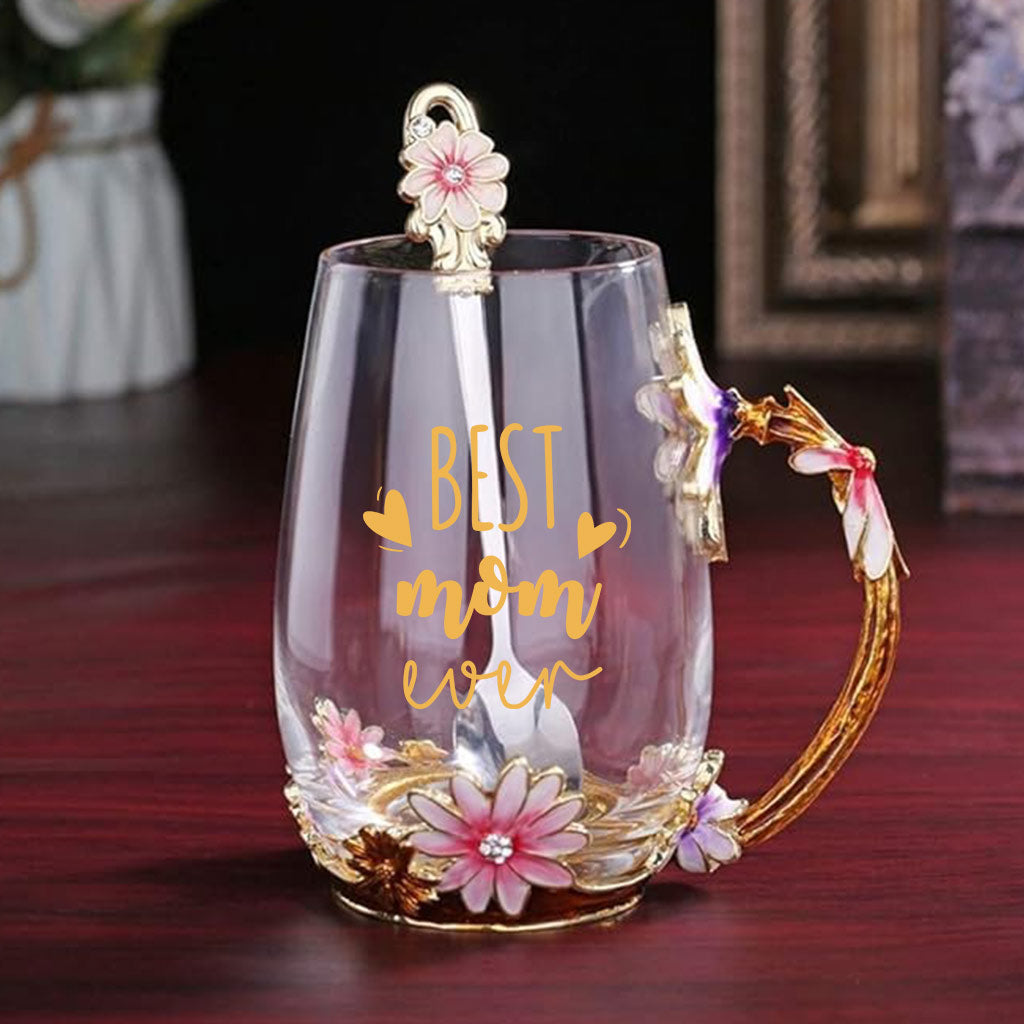 Best Mom Ever - Personalized Mother Flower Glass Tea Cup