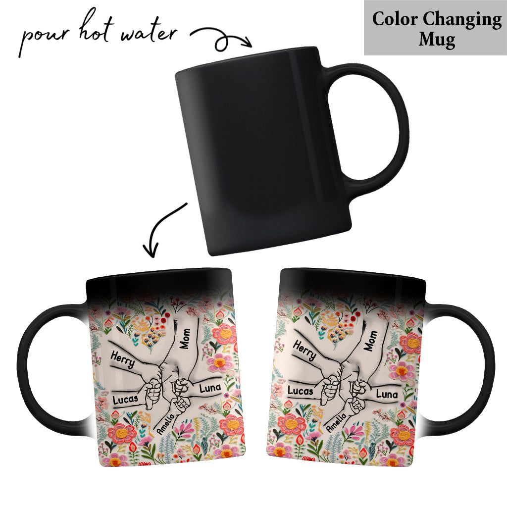 Hand In Hand Floral Style - Personalized Mother Mug