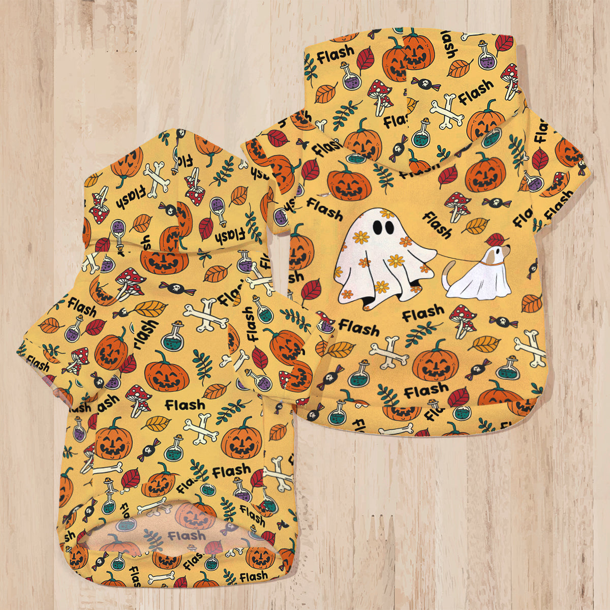 Cute Ghost Dog Pumpkin Ghost & Bat - Personalized Dog Pet Hoodie