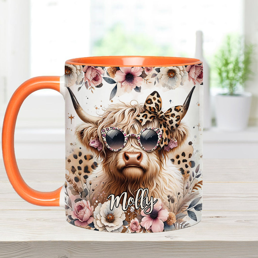 Cool Cow With Leopard Glasses - Personalized Accent Mug