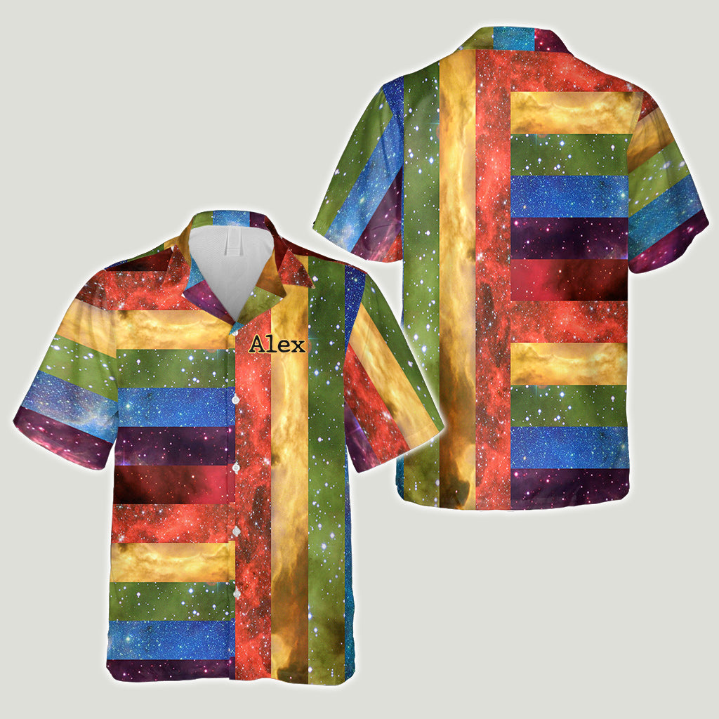 Rainbow Pride Pattern Galaxy - Personalized LGBT Support Hawaiian Shirt