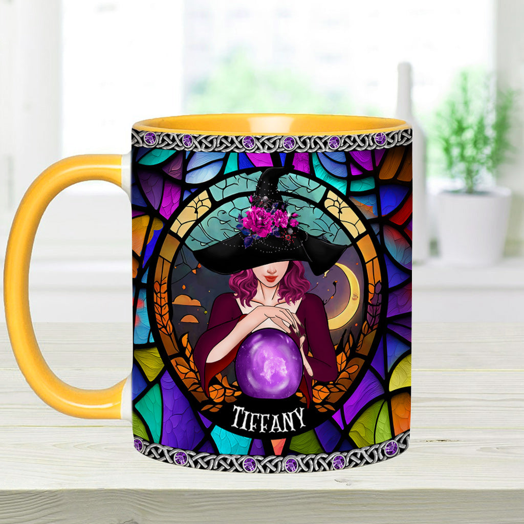 Mystical Witch Purple Stained Glass - Personalized Witch Accent Mug