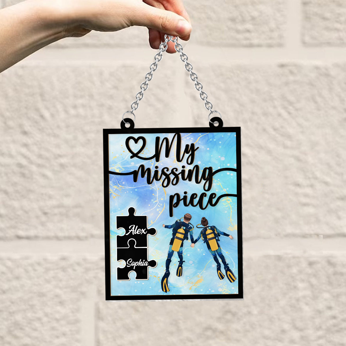 You Are My Missing Piece - Personalized Scuba Diving Window Hanging Suncatcher Ornament