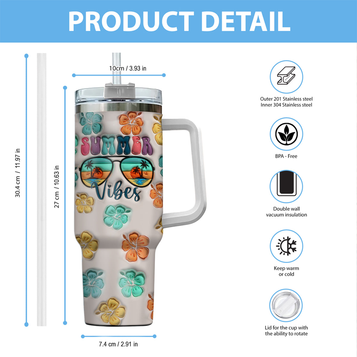 Summer Vibes - Personalized Sea Lover Tumbler With Handle