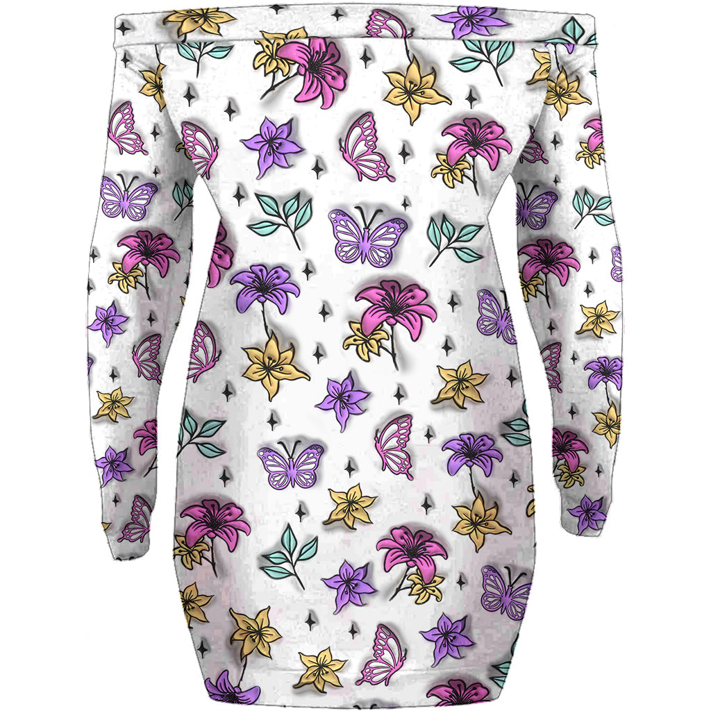 Fuck Around And Find Out - Personalized Skull Off Shoulder Long Sleeve Dress