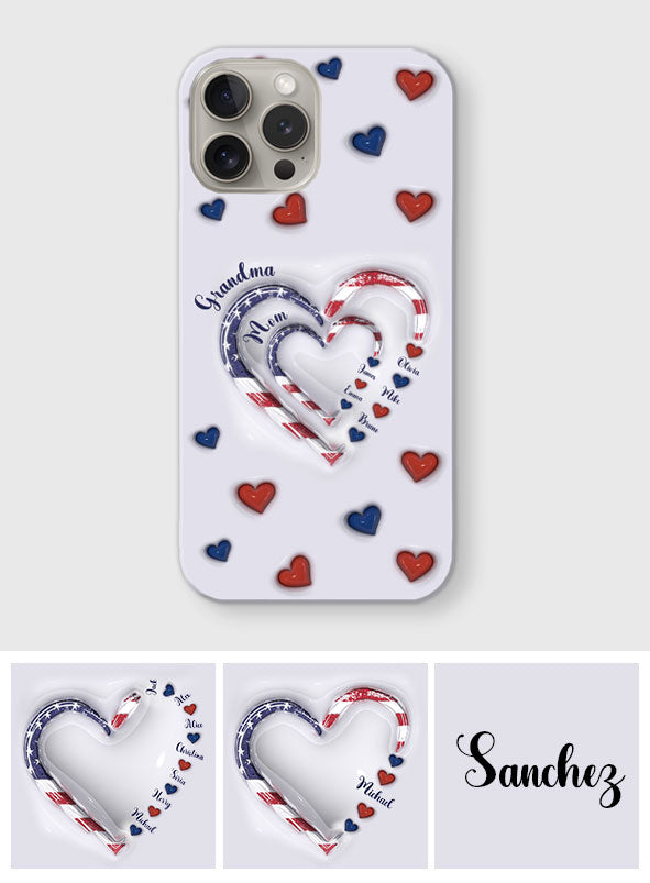 4th Of July Grandma's Hearts - Personalized Grandma Phone Case