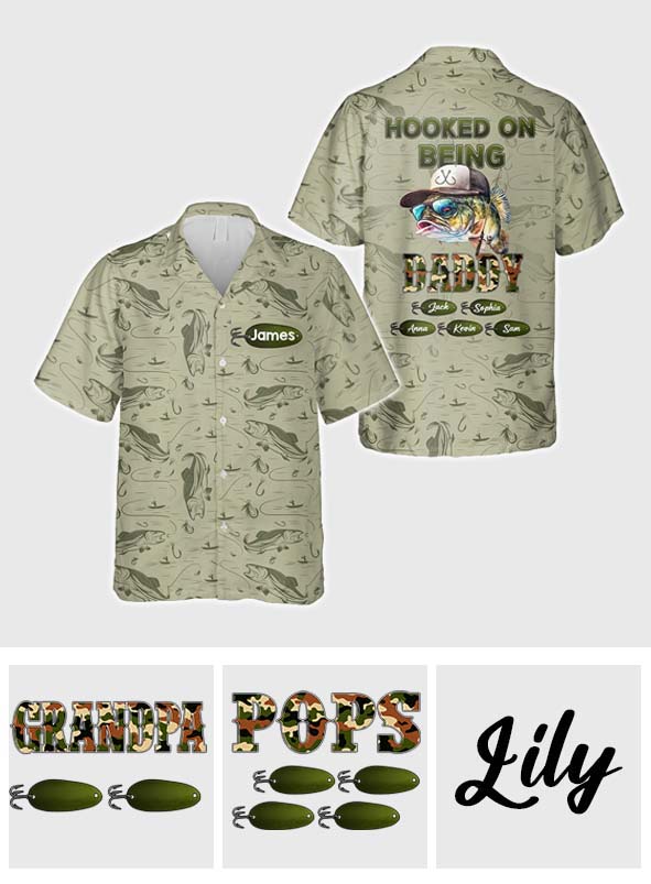 Hooked On Being Dad/ Grandpa... - Personalized Fishing Hawaiian Shirt
