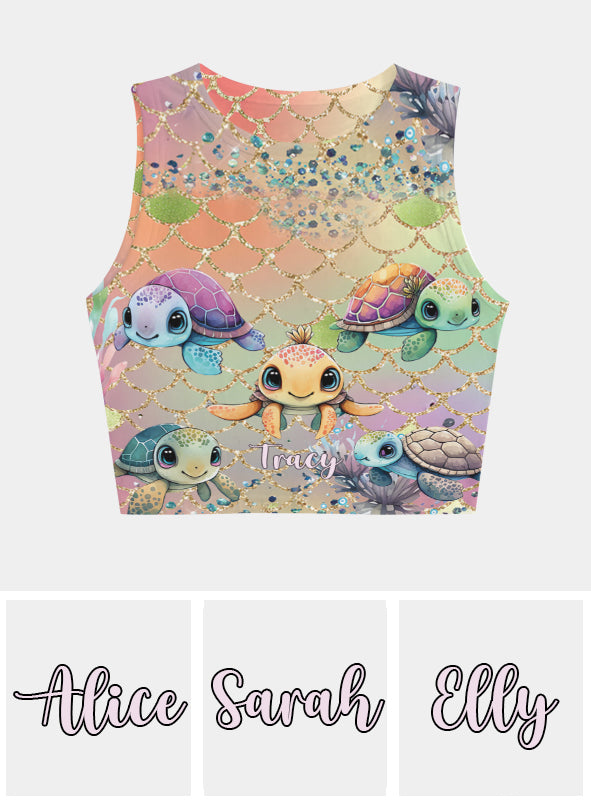 Salty Lil Beach Mermaid Scale - Personalized Turtle Crop Tank Top