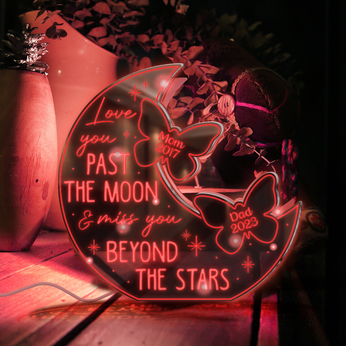 Love You Pass The Moon & Miss You Beyond The Star - Personalized Memorial Mirror Light