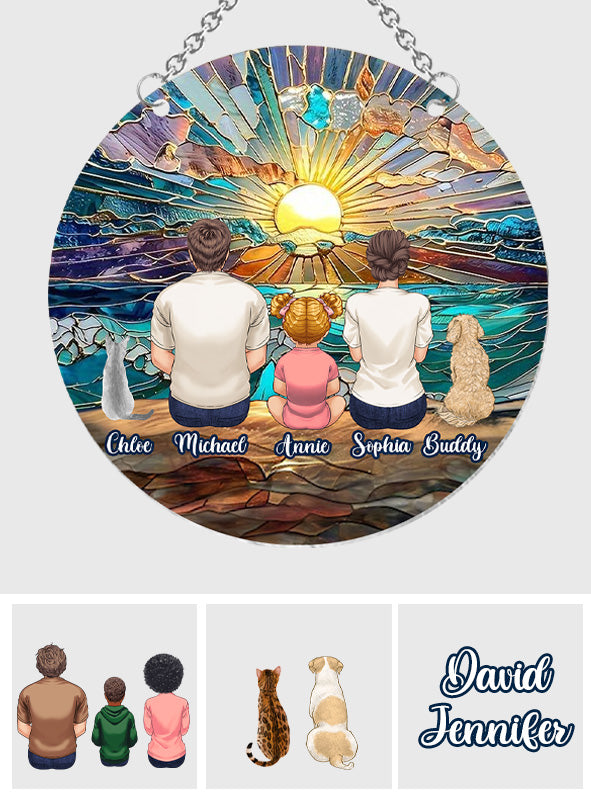 Happy Couple Enjoying Romantic Beach - Personalized Family Window Hanging Suncatcher Ornament