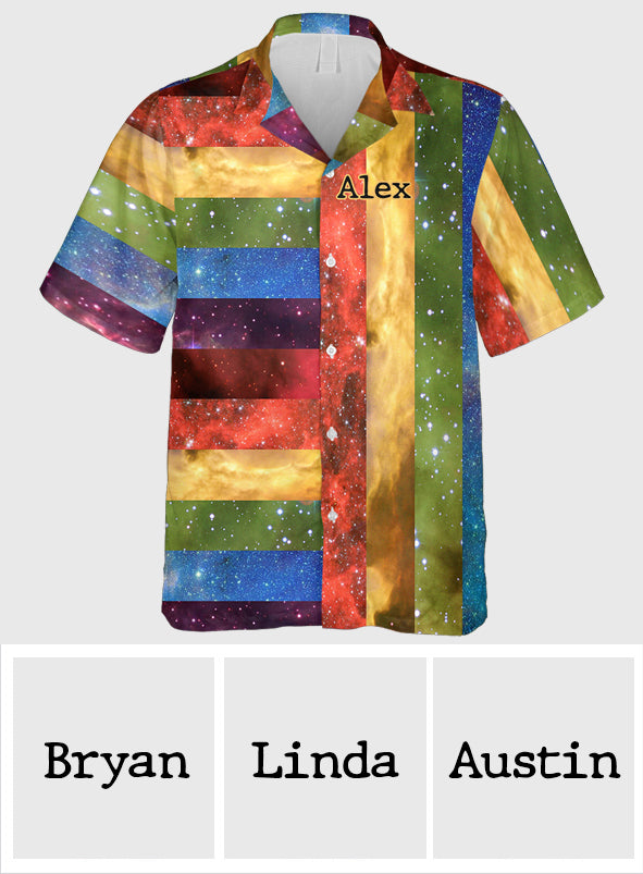 Rainbow Pride Pattern Galaxy - Personalized LGBT Support Hawaiian Shirt