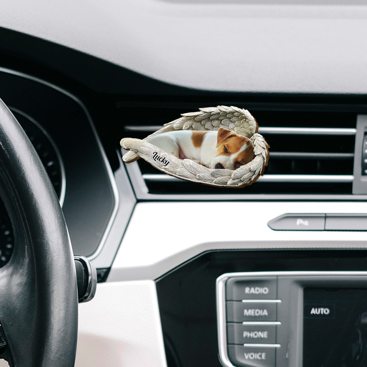 Sleeping Pet Within Angel Wings - Personalized Dog Shaped Car Visor Clip
