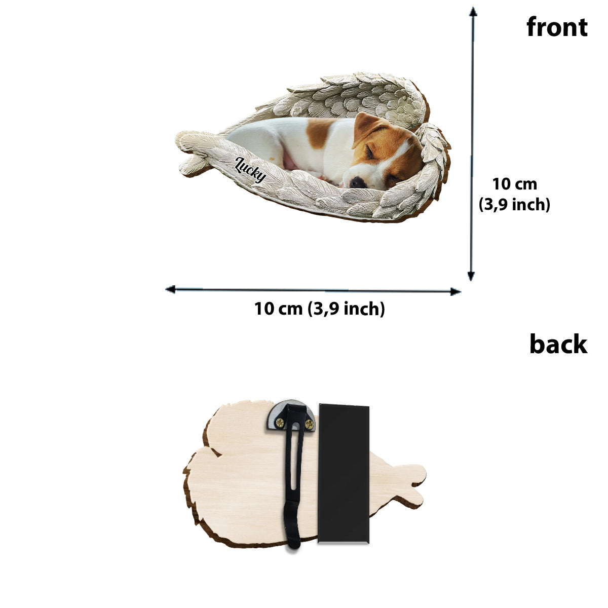 Sleeping Pet Within Angel Wings - Personalized Dog Shaped Car Visor Clip