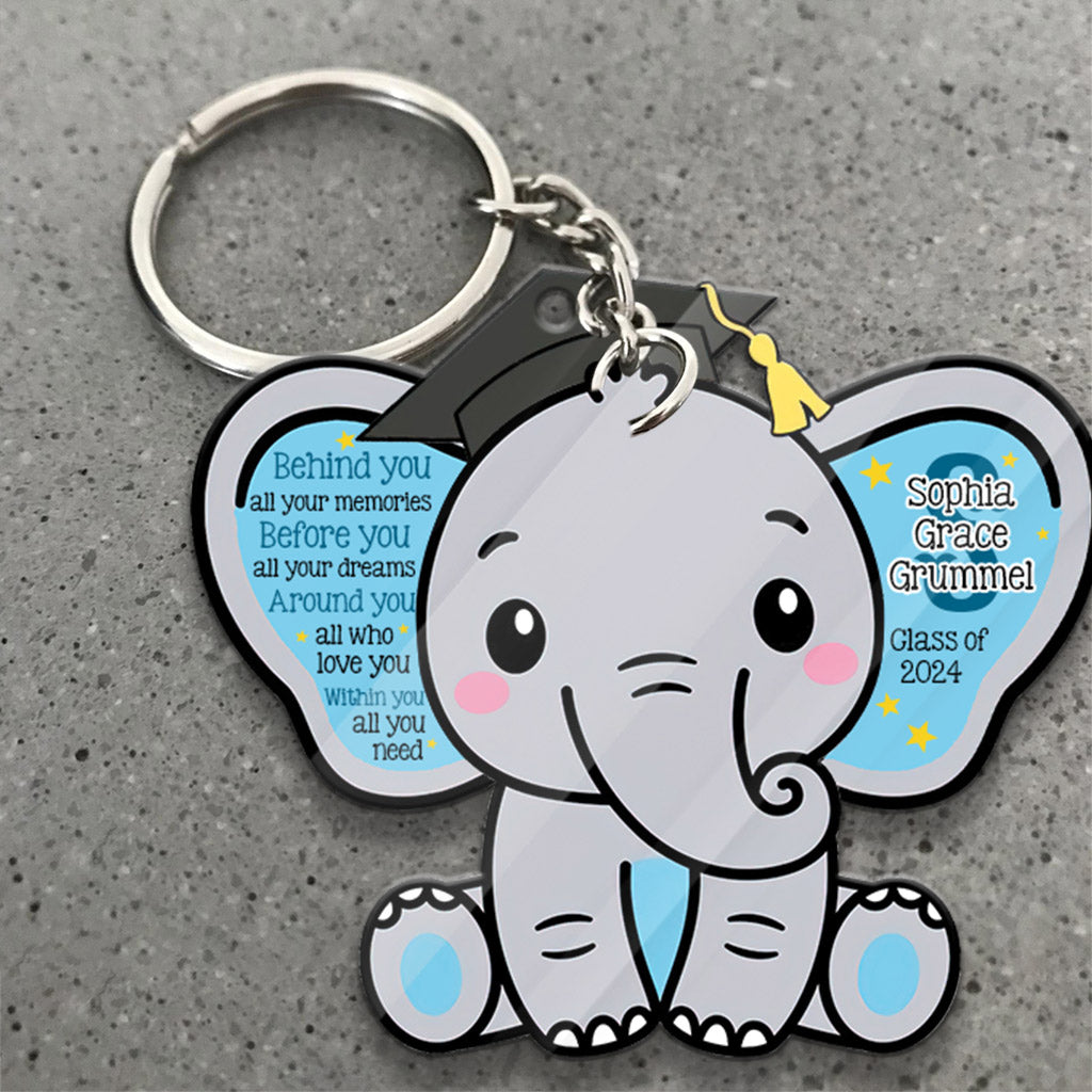 Graduation Elephant Behind You All Your Memories - Personalized Graduation Keychain