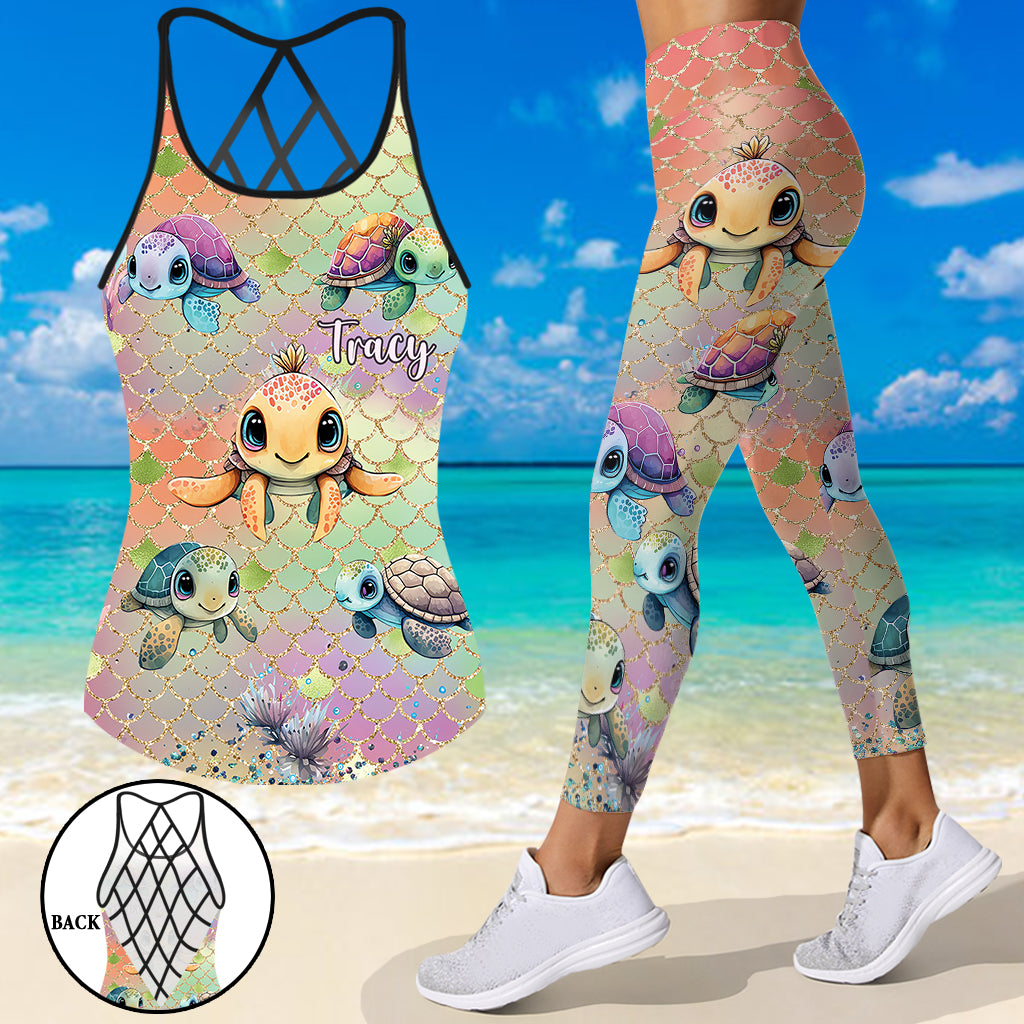Colorful Turtle - Personalized Turtle Cross Tank Top and Leggings