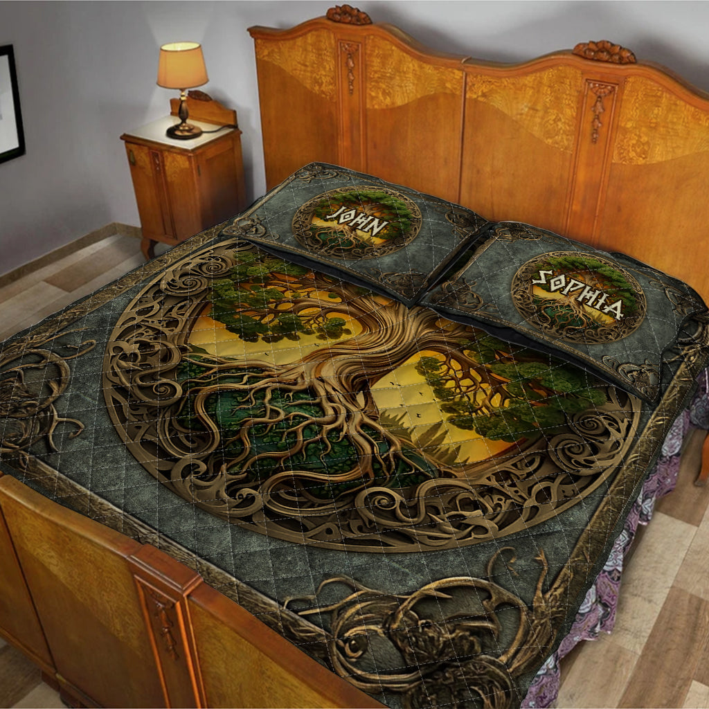 Tree Of Life Scandinavian Mythology Rustic Style - Personalized Irish Quilt Set