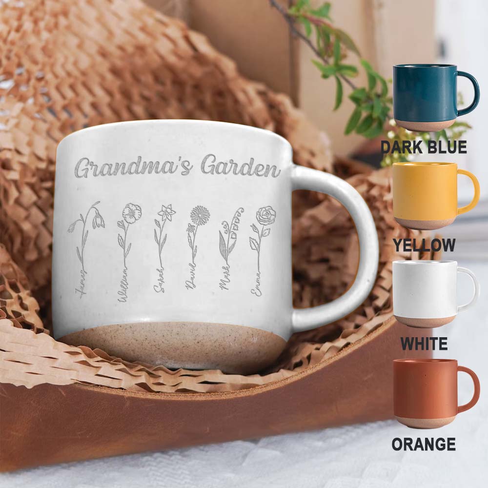 Grandma's Garden - Personalized Grandma Engraved Pottery Mug