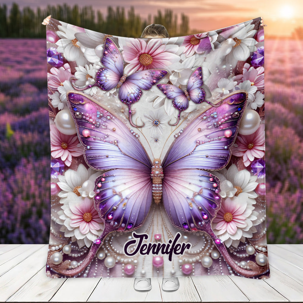 Purple Butterflies - Personalized Butterfly Blanket