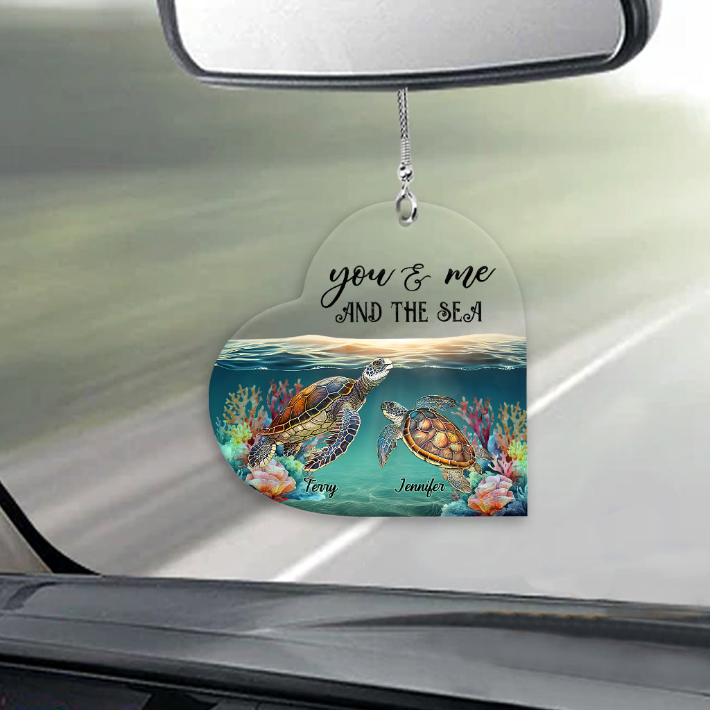 You & Me And The Sea - Personalized Turtle Transparent Car Ornament