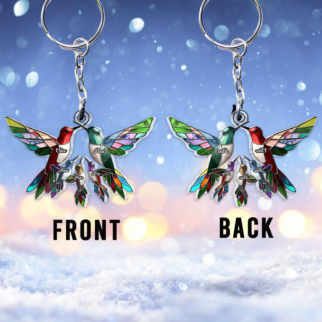 Family Members Hummingbirds Beautiful Birds - Personalized Family Custom Shaped Keychain