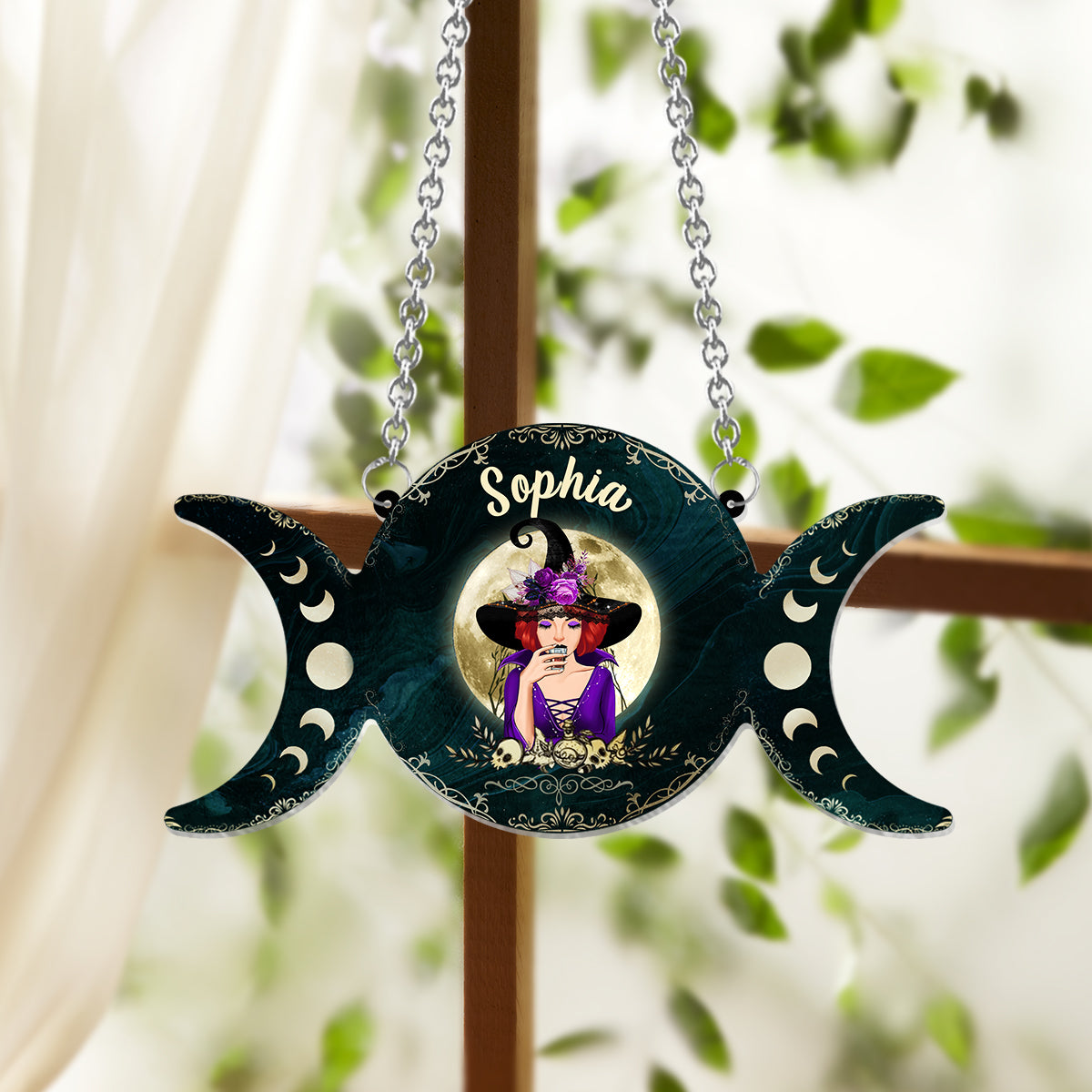 Triple Moon - Personalized Witch Window Hanging Suncatcher Ornament