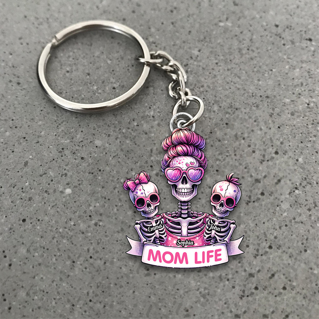 Mom Life - Personalized Skull Custom Shaped Keychain