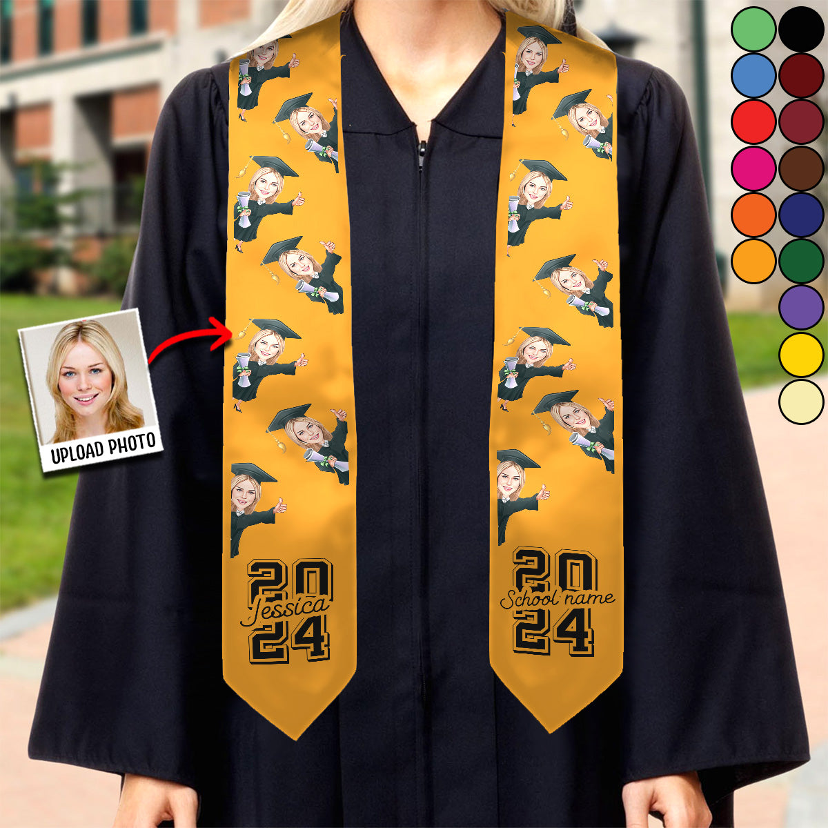 Caricature Funny Character - Personalized Graduation Graduation Stole