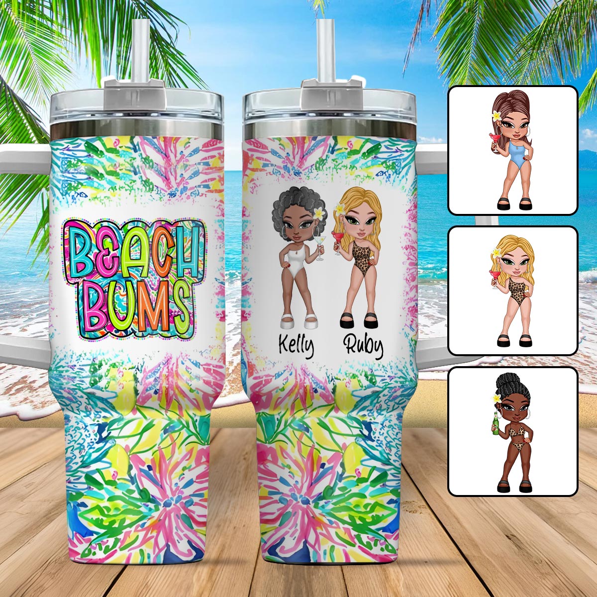 Beach Bum Besties - Personalized Sea Lover Tumbler With Handle