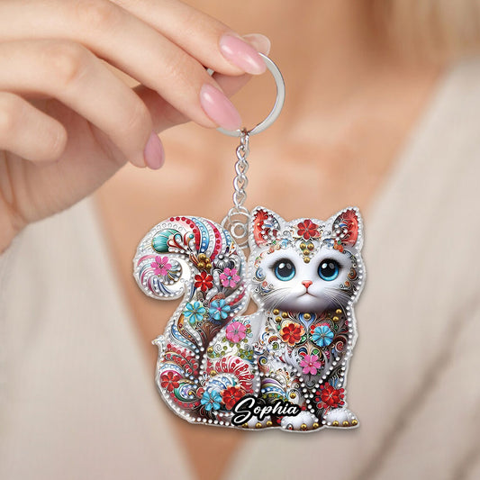 Beautiful Cat - Personalized Cat Custom Shaped Keychain