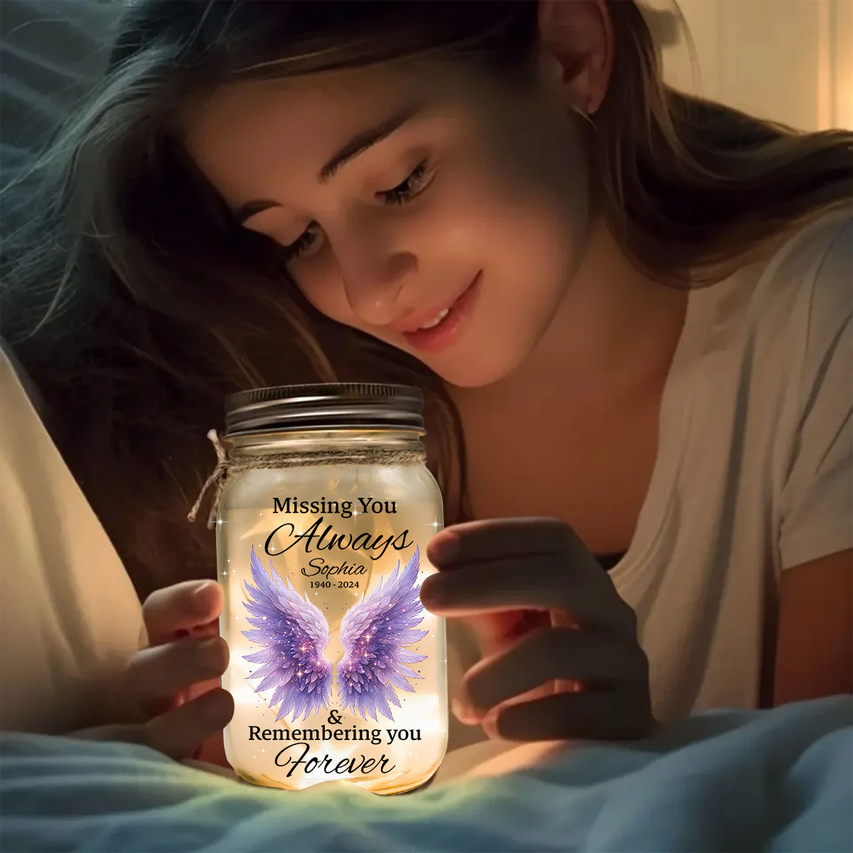 Missing You Always & Remembering You Forever - Personalized Memorial Mason Jar Light