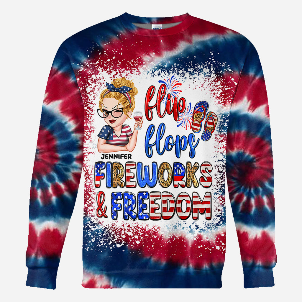 Flip Flops Fireworks And Freedom - Personalized Patriot All Over Shirt