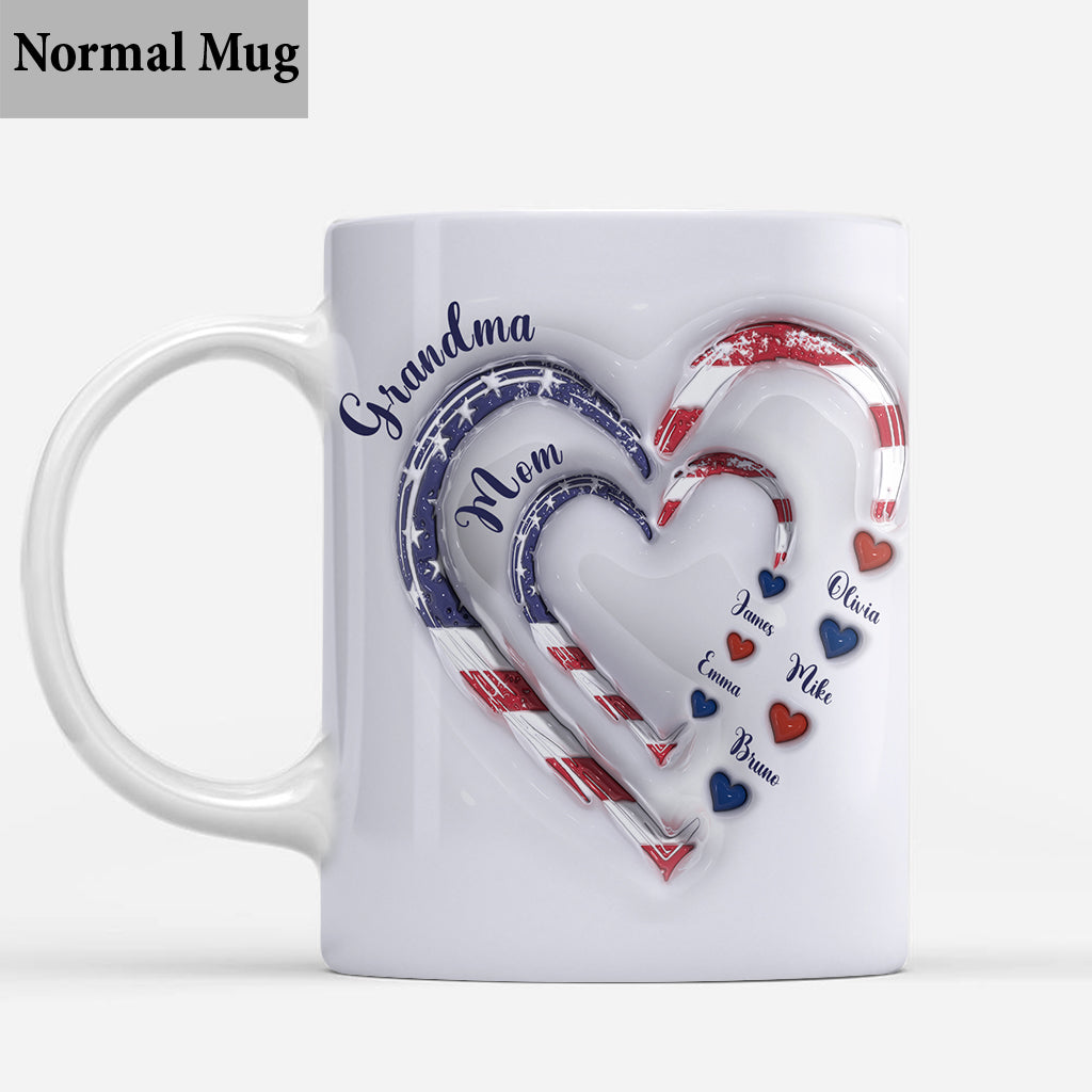 4th Of July Grandma's Hearts - Personalized Grandma Mug