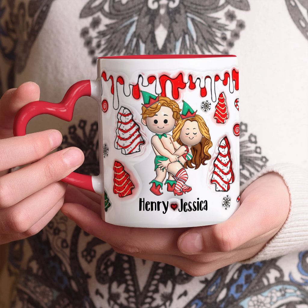 To The Man Who Feeds Me, Tells Me Pretty, And Has A Big Cock - Personalized Couple Heart Handle Mug