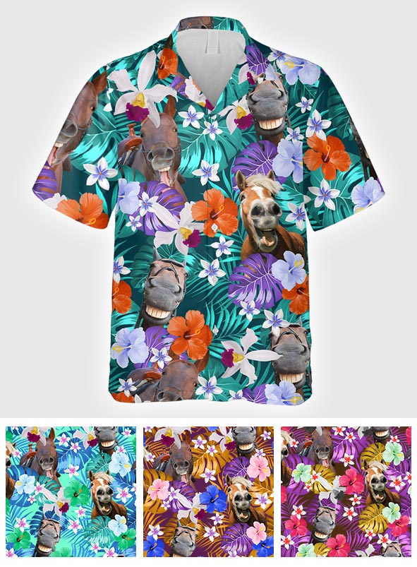Laughing Horses Beach Summer - Personalized Horse Hawaiian Shirt