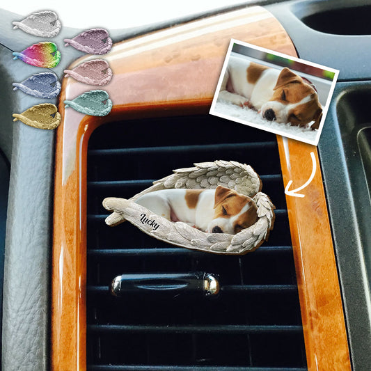 Sleeping Pet Within Angel Wings - Personalized Dog Shaped Car Visor Clip