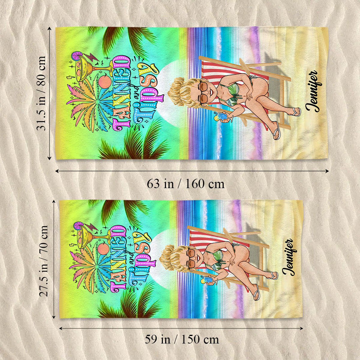 Tanned & Tipsy - Personalized Sea Lover Beach Towel