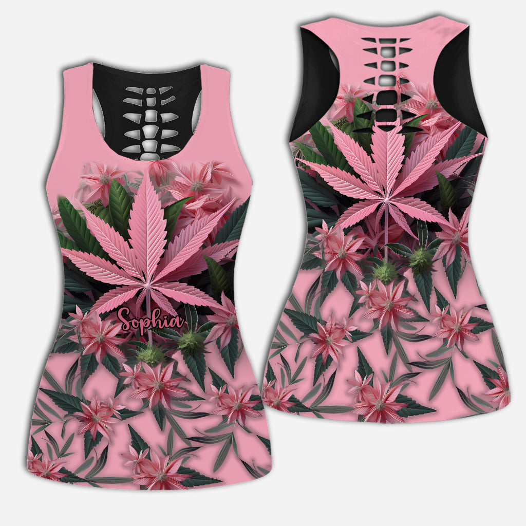 Pink Stoner Chick - Personalized Weed Hollow Tank Top and Women Shorts