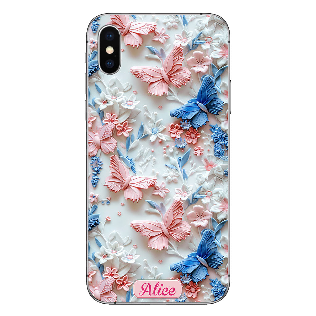 Pink And Blue Butterflies - Personalized Butterfly Clear Phone Case