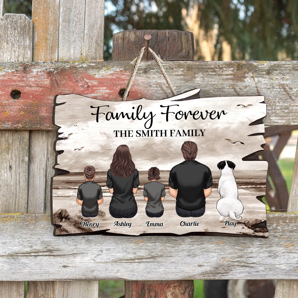 Family Retro Beach Landscape Vintage Version - Personalized Family Custom Shaped Wood Sign